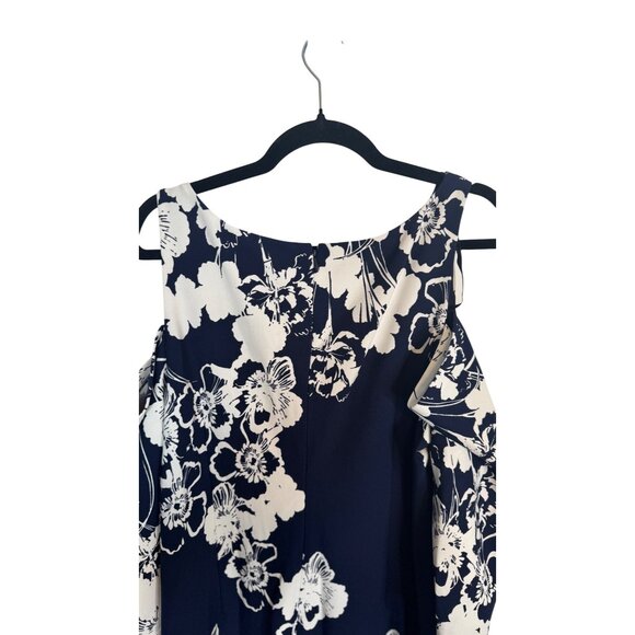NWOT Jessica Howard Size 18 Navy & White Floral Cold Shoulder Dress Polyester - Picture 14 of 16